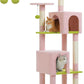 Flower Cat Tree, 62-Inch Large Cat Tower for Multi-Cat Households w/Scratching Posts, Multi-Level Cat Condo w/Cozy Top Perch & Scratching Pad, Padded Platform, 2 Pompoms, Pink