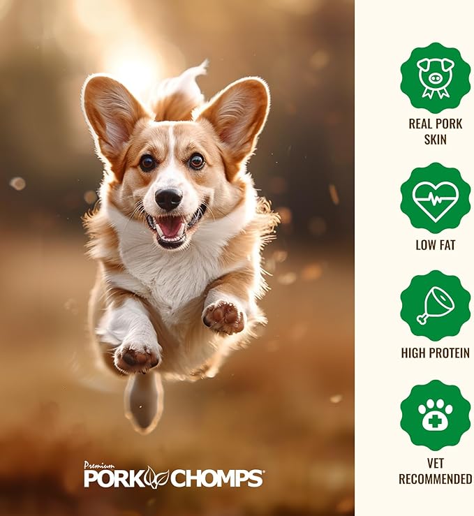 Pork Chomps Pressed Pork Skin Dog Chews, 2.5-inch Rings, Real Chicken, 8 Count