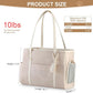 Fashion Dog Carrier Purse, Premium Leather Cat Carrier Bag, Airline Approved Soft Sided Pet Travel Tote Bag with Pockets Beige