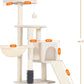 Heybly Cat Tree with Cat Self Groomer Brush, Cat Tower Condo for Indoor Cats with Padded Plush Perch, Cat House with Basket Scratching Board Post, Beige HCT005SM