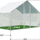 4ever2buy Large Metal Chicken Coop with Run Walk-in Poultry Cage Chicken Runs House Pen Cage Spire Roofed Chicken Coops with Anti-Ultraviolet Cover for Outdoor Backyard Farm Use 9.8’L x 6.6’W x 6.4’H