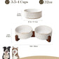 MALACASA Dog Bowl Set with Walnut Wood Stand, 3.5 Cups Ceramic Pet Bowls for Puppy Dogs, Dual Food and Water Bowls with Non-Slip Base, Basic Bowls for Your Dog or Cat, Five-Leaf Grass & Honeycomb