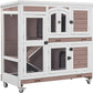 Aivituvin Rabbit Hutch Indoor, Bunny Cage with Wheels, 2-Story Design, 2 Deep Trays, Anti Slip Ramp, Ideal for Small Animals - Brown