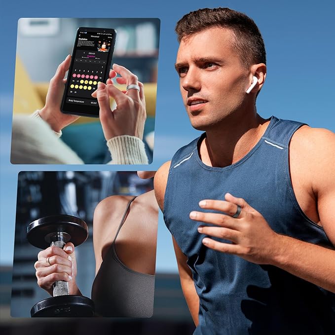 Smart Ring for Women Men, Activity Fitness Tracker with 24/7 Heart Rate Monitor, Waterproof Sleep Tracker Fitness Ring, Step Counter, Calorie Pedometer, No APP Fee,for iOS Android (Silver,#7)