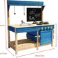 Mud Kitchen Playset for, Outdoor Wooden Toy Play Kitchen Set for Boys and Girls, Kitchen Accessories and Garden Sink with Faucet, Blackboard, Cookware Pot (Blue)