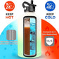 Water Bottle Insulated 32oz 40oz 64oz 128oz Straw Lid Spout Lid & 3 Lids, Leak Proof, Vacuum Insulated,Stainless Steel Water Bottle Wide Mouth for Sports, Gym or Office