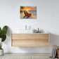Beach Coastal Bathroom Pictures Wall Art, Seaside Ocean Bathroom Wall Decor, Sunrise Palm Framed Painting Canvas Artwork for Bedroom Living Room Decorations 20"L x 16"W