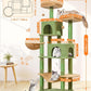 Taoqimiao Cat Tree, 66.2-Inch Cat Tower for Indoor Cats, Plush Multi-Level Cat Condo with 7 Scratching Posts, 2 Perches, 2 Caves, Hammock, 2 Pompoms, MS013T Cactus