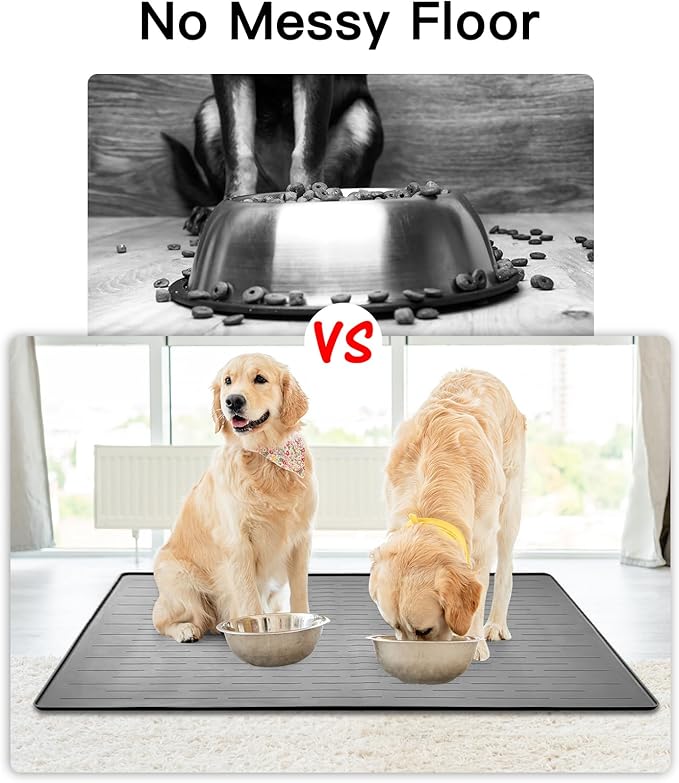 32" x 24" Large Pet Food Mat, Silicone Dog Mats for Food and Water, Nonslip Pet Feeding Mats for Floors,Dog Cat Bowl Mat with Raised Edges, Lake Blue