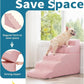 Dog Step for Bed, Dog Stair 5-Step 35D Pet Stair 22.8" H for High Bed or Sofa Non-Slip Balanced Pet Step Indoor, Pink