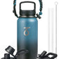 Trebo 32oz Water Bottle Insulated with Lid and Straw,Double Wall Vacuum Stainless Steel Metal Tumbler Sports Flask with Paracord Handle, Keep Cold 48 Hours Water Cup with 3 Lids, Indigo/Black
