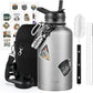 64 oz Insulated Water Bottle with Straw (Cold for 48 Hrs), Half Gallon Stainless Steel Triple Wall Vacuum Sports Water Jug, Leakproof Hydro Cup Flask with Straw Spout Lids & DIY Stickers