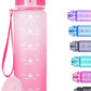 32oz Motivational Water Bottles with Time Marker & Fruit Strainer, Transparent Gradient Color Water Bottle with Times to Drink, Leakproof & BPA Free, Reusable Bottle with Strap (No Straw)