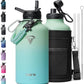 Insulated Water Bottle 64oz,Half Gallon Water Flask Stainless Steel Vacuum, Cold for 48 Hrs,BPA-Free & Leakproof -with Paracord Handle, Strap,Straw Spout Lids,Large Jug for Gym Sports,Green