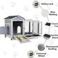 COZIWOW 38.5inches Durable Wooden Rabbit Cage Indoor，Wide Space Small Animal House with Removable Tray&Safety Lock，Rubbit Hutch with Waterproof Roof&Solar Panels (Grey with Pattern)