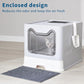 Cat Litter Box with Litter Mat and Scoop, Large Foldable Litter Box with Lid, Front Entry Top Exit Kitty Box, Odor Control, Easy to Clean (Grey)
