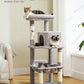 Cat Tree for Indoor Cats, 45.7" Multi-Level Cat Tower with Large Metal Frame Hammock, Cat Condo with 4 Scratching Posts and Top Perch for Small Medium Kitty, Grey