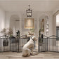 BHG Metal No-Assembly Freestanding Dog Gate with Door Walk Through, Extra Wide 96", Extra Tall 32" Pet Gate, Accordion Puppy Folding Playpen Dog Fence, with 2PCS Support (Black, 8 Panels)