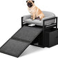 Pet Stairs Ramp Doggie Stairs with Seat & Storage Drawers,Extra Wide Seat Mate Chair Puppy for High Bed Couch Office,Non Slip Dachshunds,Step for Small Dogs,Cat Ladder Grey(Hold Up to 100 lbs)