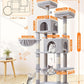 Taoqimiao 66-Inch Cat Tree Cat Tower for Indoor Cats, Plush Multi-Level Cat Condo with 7 Scratching Posts, 2 Perches, 2 Caves, Hammock, 2 Pompoms MS013W Light Gray