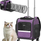 Rolling Cat Carrier with Wheels Dog Carrier for Small Dogs & Medium Cats, Expandable Pet Carrier on Wheels with Cat Play Tunnel, Large Capacity, Breathable Mesh, Side Pocket, Purple
