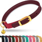OOPSDOGGY Rolled Leather Cat Collar with Bell - Reflective Kitten Collar with Safety Elastic Strap - Adjustable Small Pet Collars for Boy Girl Cats (Burgundy)