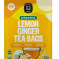 FGO Organic Lemon Ginger Tea, 100 Count, Eco-Conscious Tea Bags, Resealable Bag, Caffeine Free, Packaging May Vary (Pack of 1)