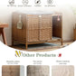 Cat Litter Box Enclosure Furniture with Divider, Handwoven Rattan Litter Box with Mat, 31.2 x 19.6 x 24.2 Inches, Metal Heightened Feet, Hidden Cat House for Living Room, Bedroom (Natural)