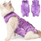 Cat Recovery Suit for Male and Female Surgical Post Surgery Soft Cone Onesie Tie Dye Cats Shirt Clothes Neuter Licking Protective Diapers Outfit Cover Kitten Spay Collar Alternative(Purple, S)