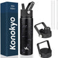 22oz Stainless Steel Bottles with 3 Lids Sport Insulated Water Bottle,Marble Midnight