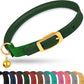 OOPSDOGGY Rolled Leather Cat Collar with Bell - Reflective Kitten Collar with Safety Elastic Strap - Adjustable Small Pet Collars for Boy Girl Cats (Green)