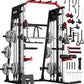 Smith Machine Home Gym All in One, 2200LBS Squat Rack Power Cage with Smith Bar, LAT Pull-Down, Cable Systems, Leg Hold-Down and More Attachments, Workout Equipment (Red Black)