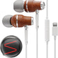 Symphonized iPhone Earphones Wired Deep Bass Sound, 3D Sound, Microphone Volume Control, 90% Noise Cancelling, Bubinga Wooden with Lightning (Apple MFI Certified), iPhone SE to 14 Earbuds (White)