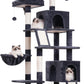 Cat Tree for Indoor Cats, 71'' (180cm) Multi-Level Cat Tower for Large Adult, Sturdy Cat Tree House with 2 Scratching Boards 7 Posts, 2 Plush Perches/Condos, Hammock, Smoky Gray GCT032G