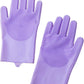 Pet Grooming Gloves，Heat-Resistant Silicone Gloves with High-Density Teeth for Enhanced Massaging and Bathing of Dogs and Cats (Purple, 1 Pair)