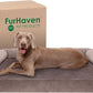 Furhaven Cooling Gel Dog Bed for Large Dogs w/ Removable Bolsters & Washable Cover, For Dogs Up to 125 lbs - Faux Fur & Velvet Sofa - Driftwood Brown, Jumbo Plus/XXL