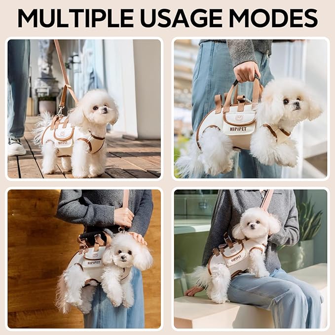 Portable Breathable Pet Carrier Sling & Backpack for Dogs & Cats, Adjustable Full-Body Harness with Traction Leash, Crossbody & Car-Friendly (Small)