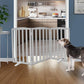 ZJSF Foldable Freestanding Indoor Dog Gate for House Wood Long Pet Gates Dog Fence for Stairs Puppy Gates for Hallways, Puppy Gate,Support Feet Included, Grey, 32 "Height-3 Panels