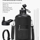 One Gallon Water Bottle,128oz Insulated Water Flask Stainless Steel Vacuum, Cold for 48 Hrs,BPA-Free & Leakproof -with Paracord Handle,Strap,Straw Spout Lids,Large Jug for Gym Sports,Black