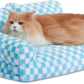 Hollypet Fluffy Plush Dog Cat Pet Couch Soft Calming Sofa Bed for Medium Small Cats and Dogs, Blue and White