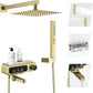 10" Square Rainfall Bathtub and Shower Trim Systems with Rotating Handheld Sprayer, Foldable Tub Spout, Wall-Mounted, Solid Brass Valve with Shampoo Platform- Brushed Gold (Square, Brushed Gold)