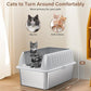 Cat Litter Box Stainless Steel XL with Lid, Enclosed Metal Extra Large Litter Box Pan High Sided with Scoop for Big Cats, Non-Sticky, Anti-Urine Leakage, Easy Cleaning