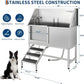 Stainless Steel Dog Washing Station - Dog Bath Tub for Large, Medium, Small Dogs, Pet Grooming Tub with Ramp, Non-Slip Grate, Shower, Soap Box, Faucet, Drain for Home & Outdoor （Left RAMP, 50"）