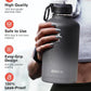 Half Gallon Insulated Water Bottle with Straw & 3 Lids, Coolflask 64 oz Water Jug Large Metal Stainless Steel Wide Mouth for Sports, Gym or Office, Non-BPA Keep Cold 48H Hot 24H, Piano Night