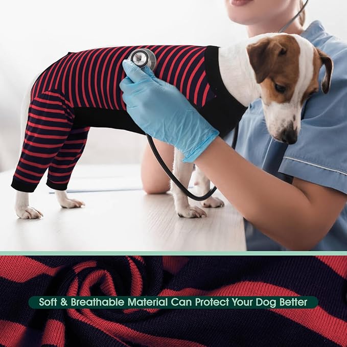 Kuoser Dog Recovery Suit, Anti Licking Dogs Rear Leg Sleeve, Abdominal Dog Surgical Suit with Pants Cover Protect Wounds, Dogs Elbow Protector Soft Pet Surgery Onesie Cone Alternative, Red XL
