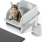 Stainless Steel Cat Litter Box with Lid, 20" L x 14.2" W x11.8 H, Large Cat Litter Box for Multiple Cats with High Sided, No-Leak & Stick, Easy to Clean, Includes Litter Mat & Multi Functional Scoop