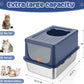 Litter Box with Lid, Stainless Steel Litter Box XL, 14" H Metal Cat Box with High Sides Wall Enclosure, Cat Pan, Non-Sticky, Easy Clean, Anti-Leakage, Blue
