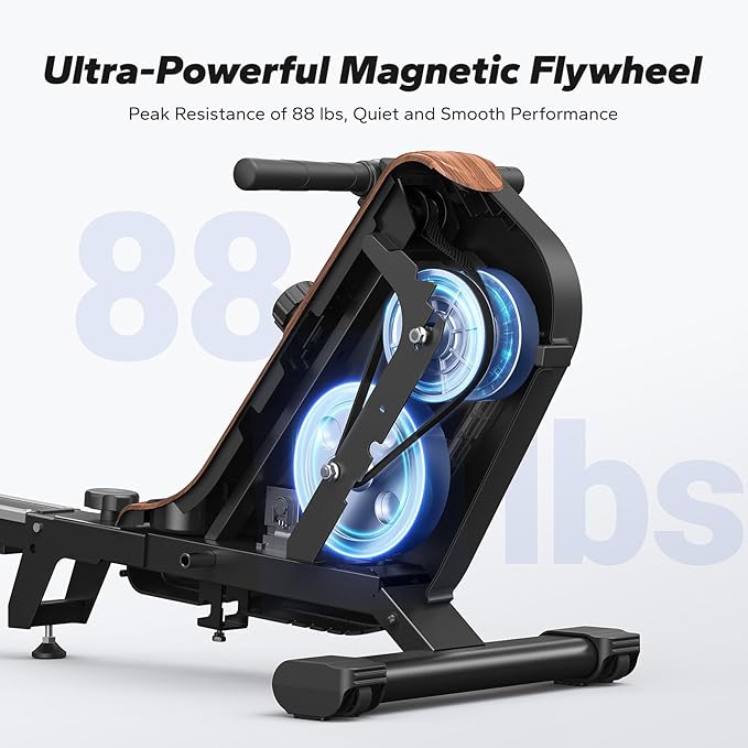 MERACH Rowing Machines for Home, Powerful Electromagnetic Row Machine with 51.2" Extended Rail, 16-Level Handle Resistance Adjustment Rower, 350 LBS Load Capacity, Ergonomic Comfort Seat, Easy Storage