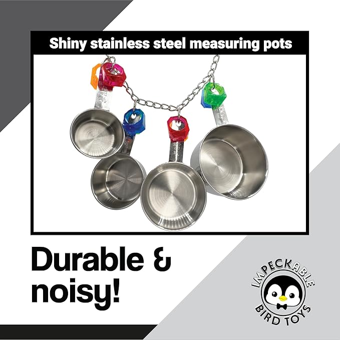 1410 Stainless Pot Delight from Parrots Cockatiels Conures Budgies Macaws Lovebirds African Greys Parrot Toys Stainless Foraging Chew Treat Noise-Making Fun Sensory Enrichment.