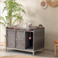 Cat Litter Box Enclosure Furniture with Divider, Handwoven Rattan Litter Box with Mat, 31.2 x 19.6 x 24.2 Inches, Metal Heightened Feet, Hidden Cat House for Living Room, Bedroom (Gray)